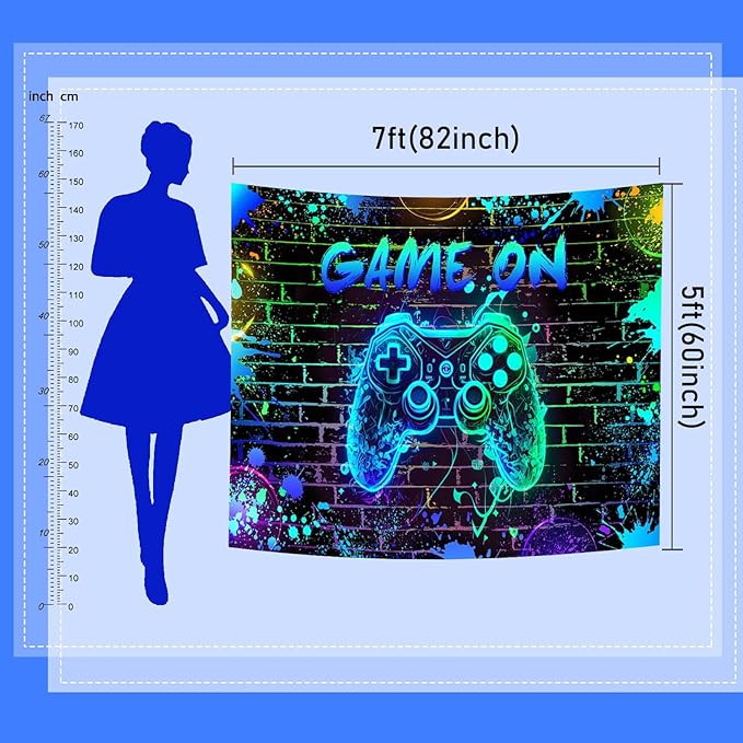 Mocsicka Game On Backdrop Video Game for Boys Level Up Birthday Party Decoration Game Night Arcade Neon Glow Gamer Banner Photography Background (Blue, 10x8ft(120"x96"))