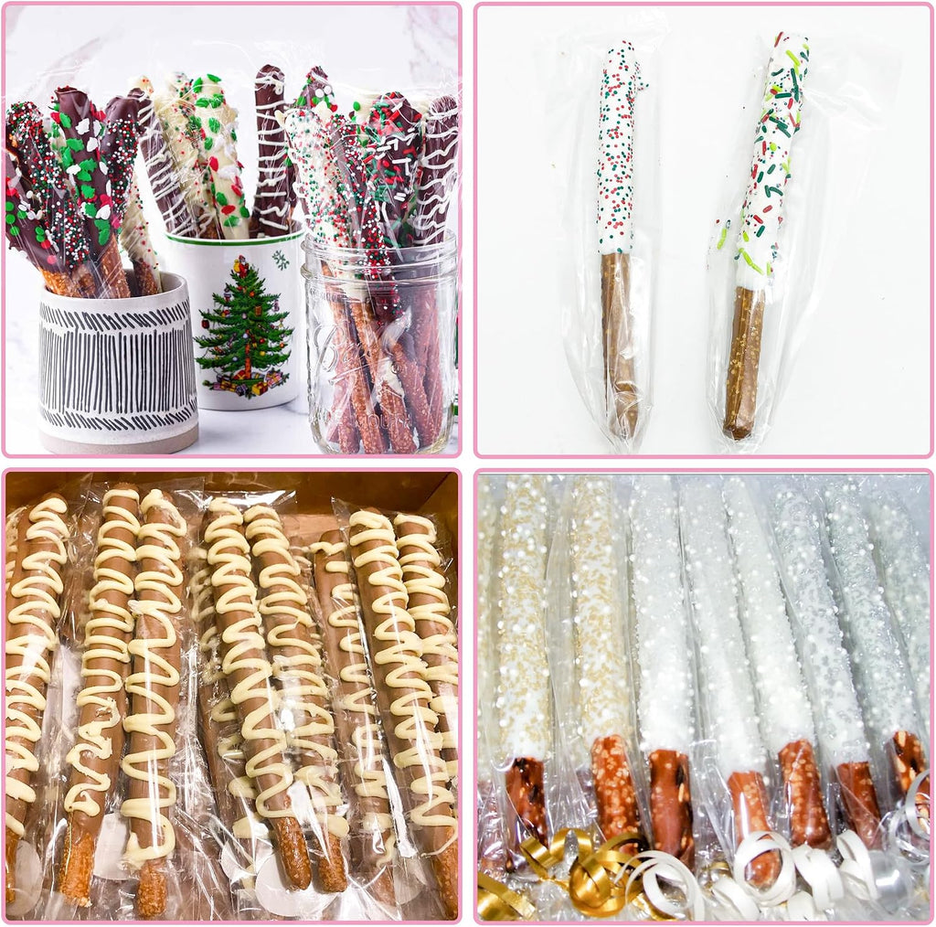 100 Pcs Self Sealing Cellophane Bags: 2x10 Inches Clear Pretzel Rod Resealable Pretzels Individual Bags for Packaging ICY Candy Treat Popsicle Cookies