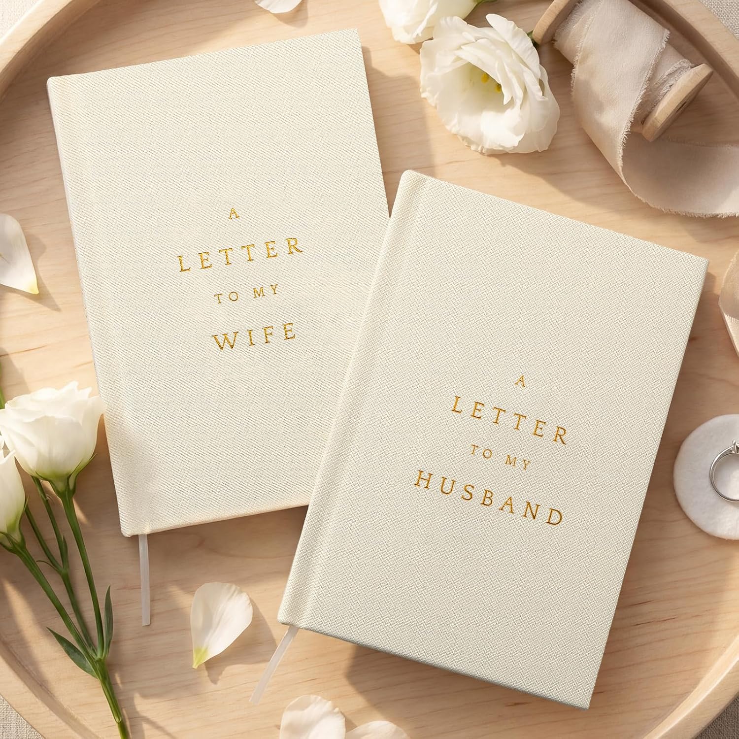 Set of 2 Wedding Vow Books His and Hers Wedding Vow Books Registry Gifts Idea for Bride Groom Gold Foil 80 Lined Pages Engagement Gift Essentials for Guest Newly Engaged Couple(Ivory)