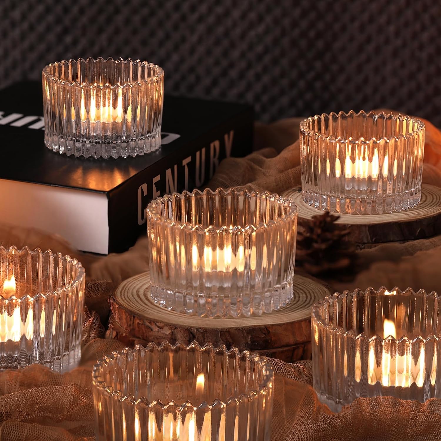 HAVITI 24 Pcs Large Tea Light Holders, Clear Glass Candle Holders, Votive Candle Holders for Table Centerpiece Wedding Table Decor(1.57" H 2.64" D)