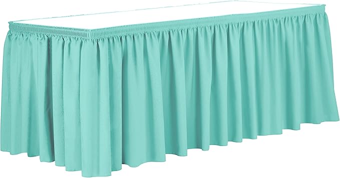 Ultimate Textile Pleat Polyester Fabric Table Skirt - Machine Washable Flame Resistant with Clips for Events, Weddings & Trade Shows, Cut & Sewn in Paterson, NJ - Aqua, 7' Shirred Pleat