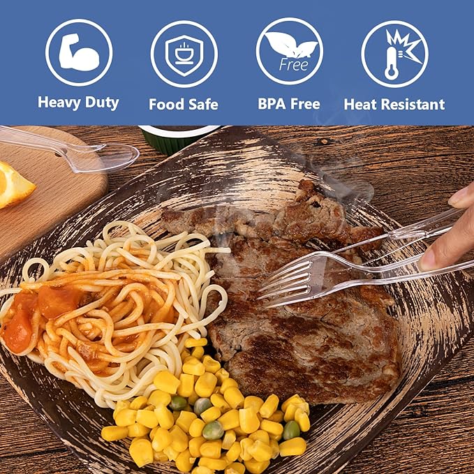 SACATR 1000 Count Plastic Silverware Heavy Duty - 400 Forks, 400 Spoons, 200 Disposable Knives, BPA-Free, Disposable Plastic Cutlery Set, Plasticware Suitable for Party Everyday Use ﻿