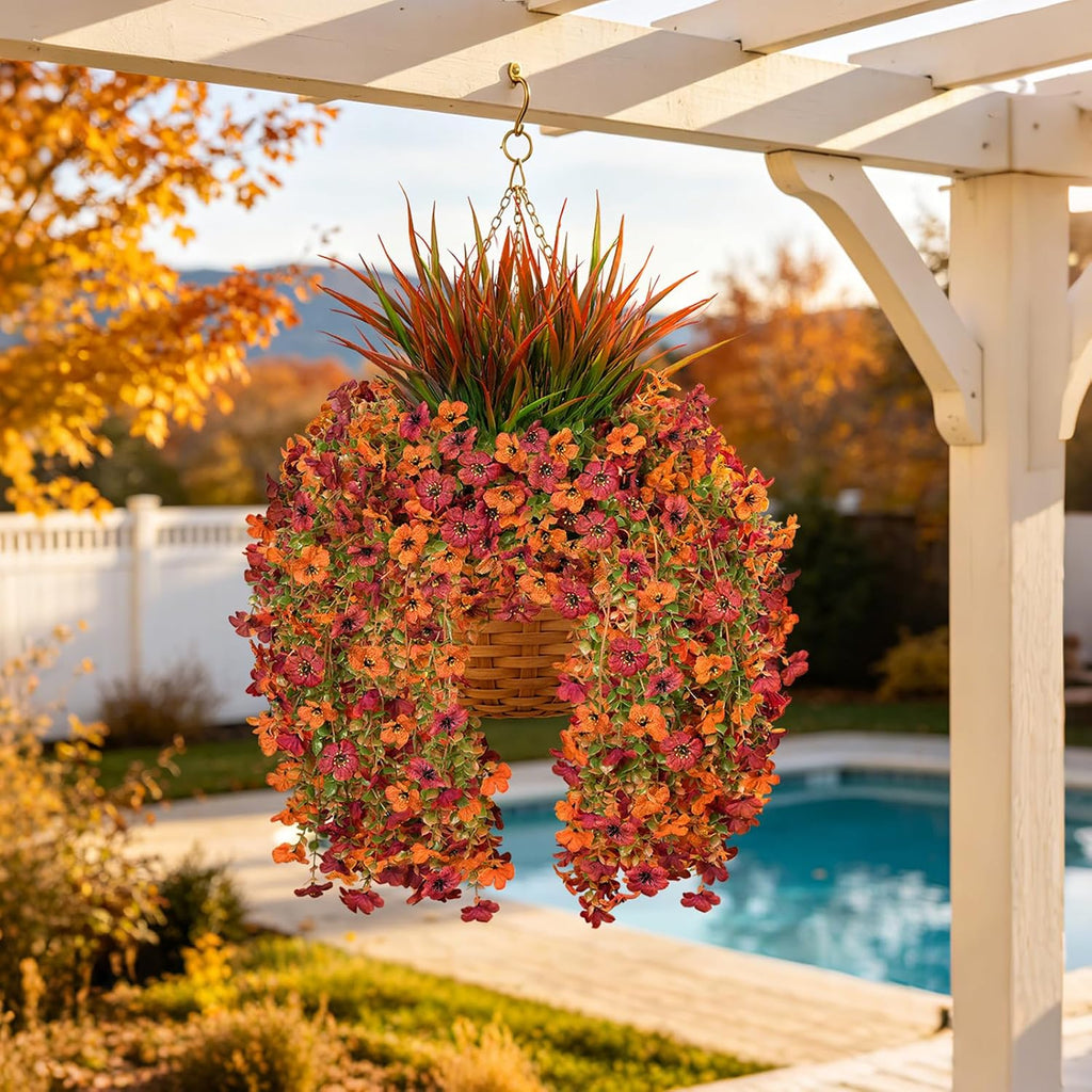 artificial fall hanging flowers for outdoor, five-petaled faux on a desk or shelf