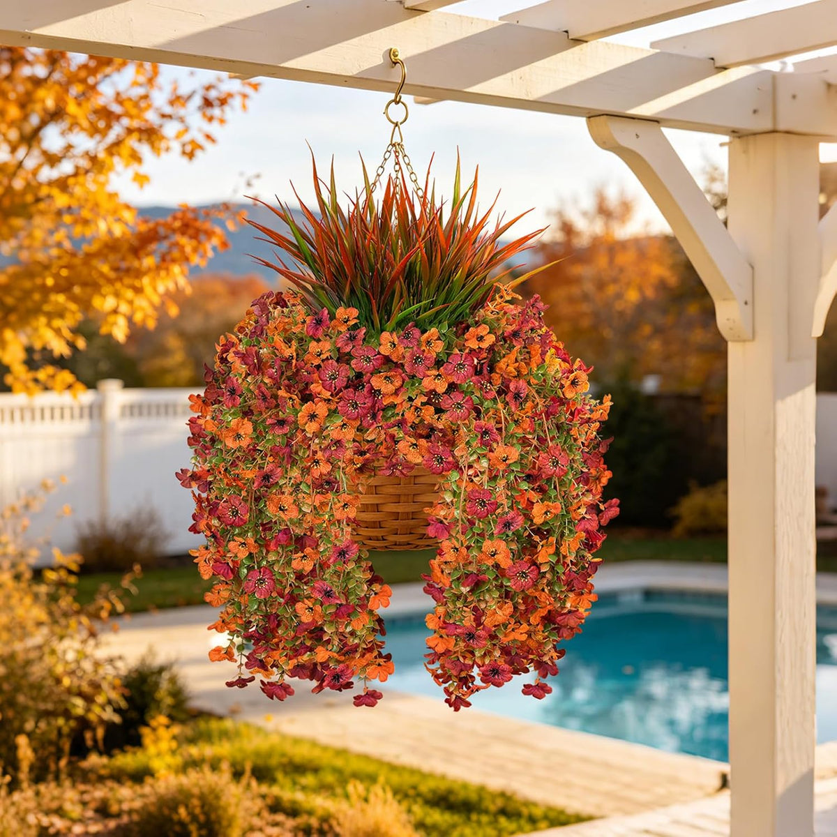 artificial fall hanging flowers for outdoor, five-petaled faux on a desk or shelf