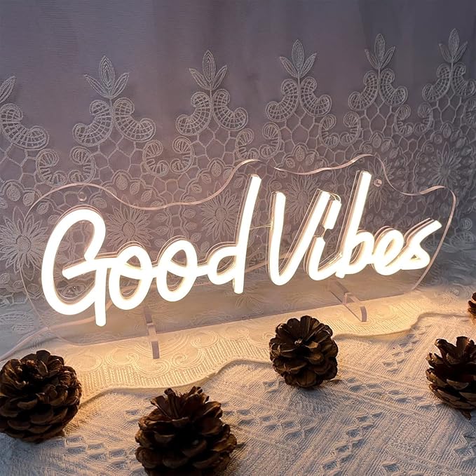 Good Vibes Table Number Neon Sign Desk Lamp Night Light Wedding Letter LED Neon Sign Wedding Table Decorations Neon Light Bedroom Home Room Decor Christmas Party Warm White USB 40×10.7 CM