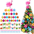 Seenelling 65 Pcs Summer Christmas Tree Ornaments, Tropical Flamingo Decor | Pink Flamingo Topper, Wooden Hangers, Faux Flowers, Ribbon, Luau Beach Party, Christmas in July