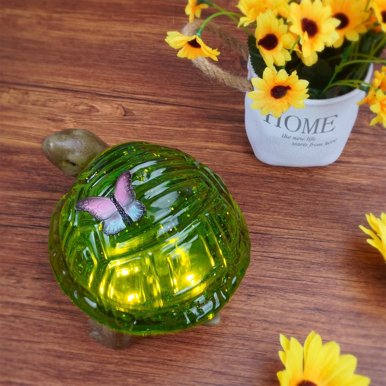 Spring Turtle Snow Globe Decor with 6H Timer, Swirling Glitter Water Globe Tortoise Spring Decoration, USB/Battery Operated, Turtle Glowglobe for Spring Holiday Home Decor and Gift