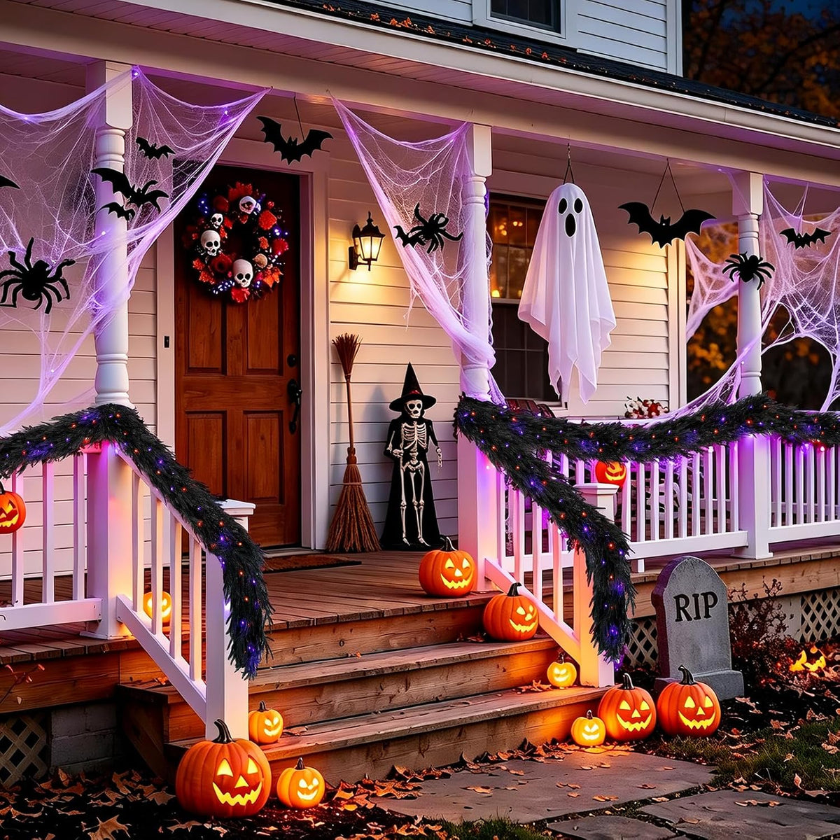 9ft soft touch black norfolk pine halloween garland, view 9