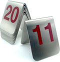 10 Pcs Metal Place Cards Stackable Tent Style Table Numbers，Place Card Holders for Celebration Wedding Party Restaurants Cafes Bars Gatherings meeting Room Board Game Serial (Medium 11-20, Red)