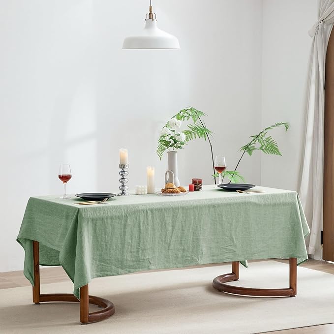 EVERLY 100% Pure Linen Rectangle Tablecloths 60x108Inches for Dining,Buffet Parties,Picnic,Events,Weddings and Restaurants,Decorative Halloween,Thanksgiving Machine Washable Tablecloths-SaGa Green