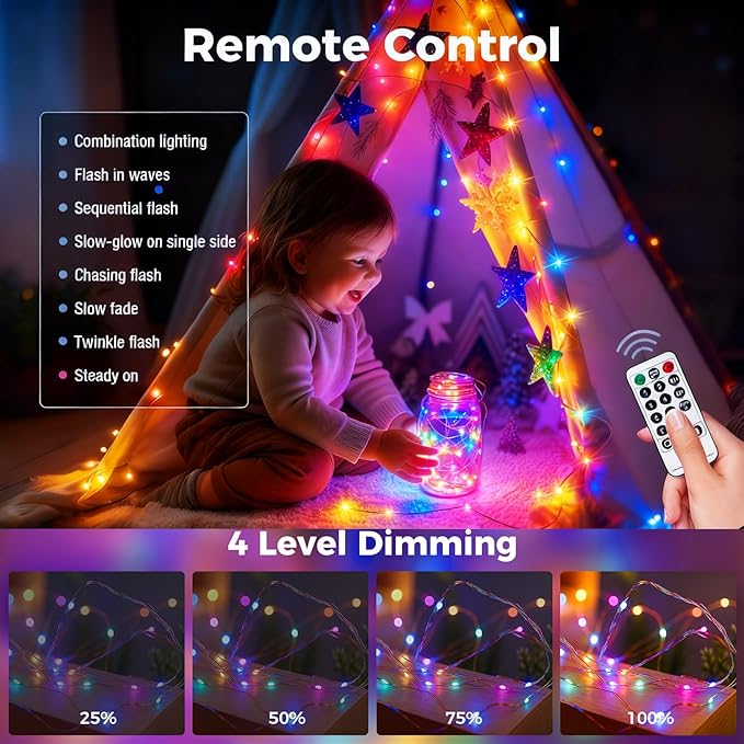 btfarm Fairy Lights Plug in with Remote, 66FT 200 LED Outdoor Twinkle Lights Waterproof with Timer, 8 Modes Indoor String Lights for Bedroom Patio Garden Wedding Christmas Decoration, Multicolor
