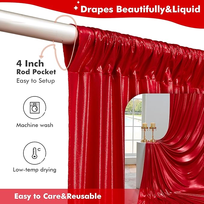 20x10ft Shimmer Red Sequin Backdrop Curtain for Parties, Thick Wrinkle Free Glitter Backdrop Drapes Photo Back Drop Curtains for Birthday Wedding Christmas Photography Background-4 Panels 5x10ft