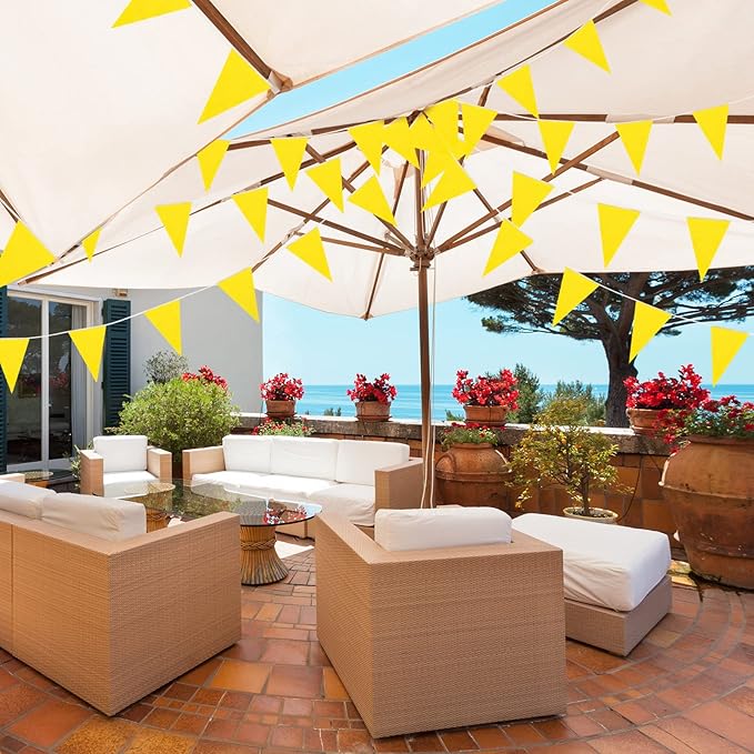 Tatuo 200 Feet Solid Pennant Banners Flags String Triangle Hanging DIY Bunting Flags Party Decorations for Grand Opening Party Banners for Kids Birthday, Shops (Yellow)