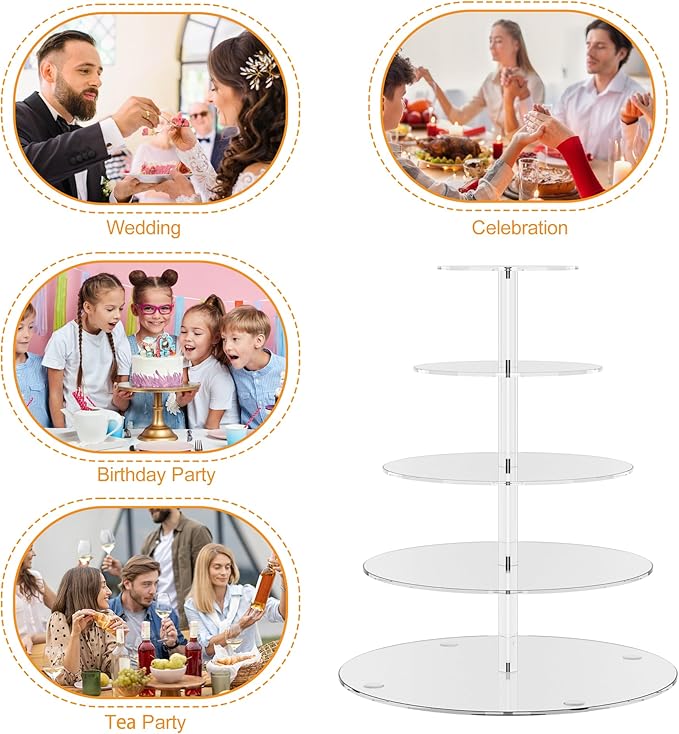 weddingwish 5 Tier Round Cupcake Stand for 50 Cupcakes, Acrylic Cupcake Display Stand, Clear Cupcake Tier Stand, Cupcake Holder Stand for Birthday Party Baby Shower