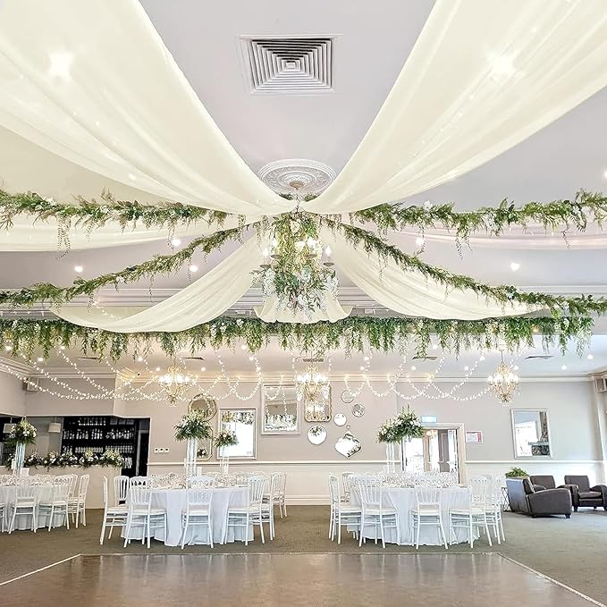 fani 6 Panels Ivory Wedding Ceiling Drapes 5ftx30ft Ceiling Drapes Chiffon Fabric Arch Draping Sheer Curtains Soft Drapery Draping Wedding Ceiling Decorations for Party Ceremony Stage Swag
