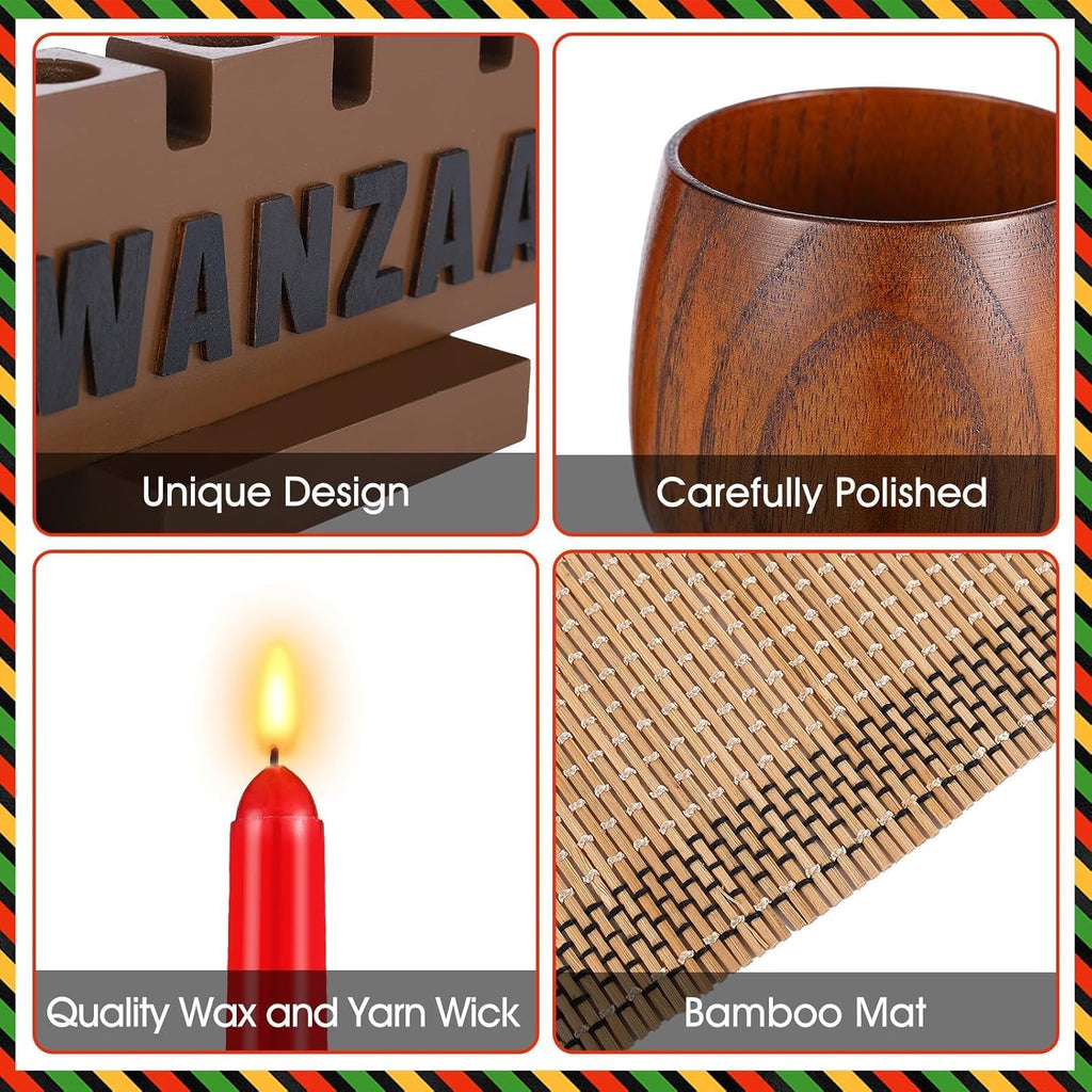 10 Pieces Kwanzaa Kinara Set Wooden Kwanzaa Candle Holder Kwanzaa Celebration Decorations