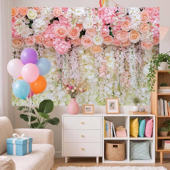 20x10ft Pink Rose Flower Wedding Photography Backdrop Spring Floral Photography Backdrop Valentine's Day Mother's Day Girl Birthday Baby Shower Wedding Bridal Party Banner Photo Booth Props Background