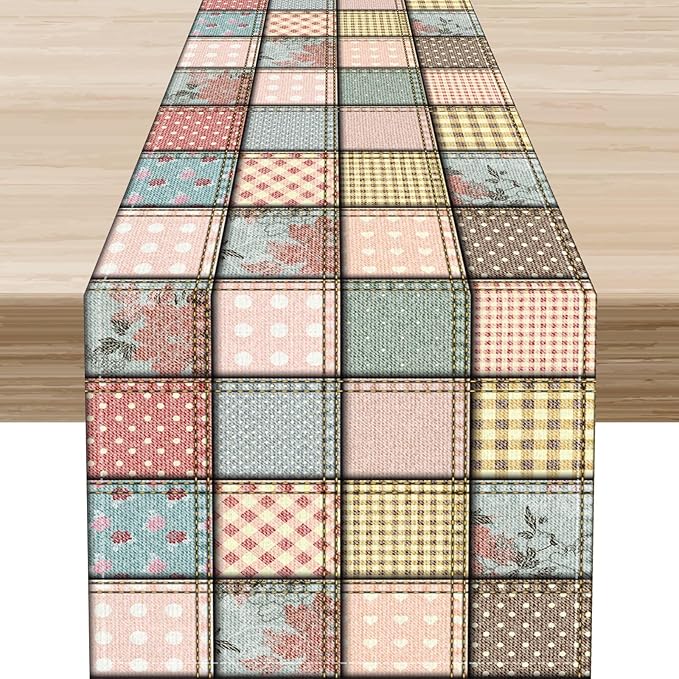 Boho Patchwork Table Runner, Vintage Farmhouse Colorful Wildflowers Bohemian Paisley Flower Table Center Decor for Home Kitchen Dining Patio Holiday Party Indoor Table Decorations, 13"x108" Inch