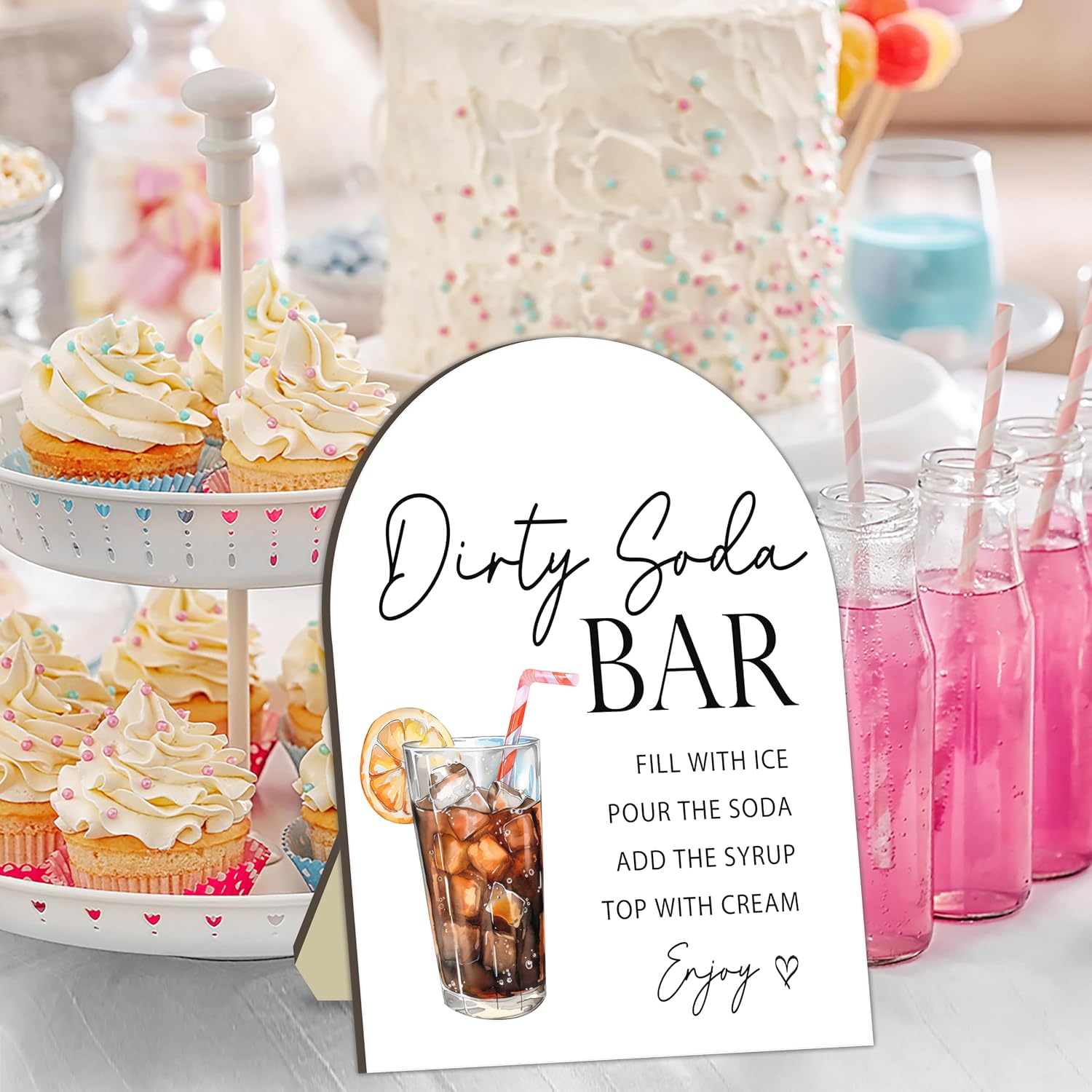 Soda Bar Wooden Tabletop Welcome Sign, Soda Bar Baby Shower Drink Station Sign for Babies Party Decoration, Beverage Setup Board for Gender Reveal Party, Baby Shower Decoration Table Signs 8x10 Inch