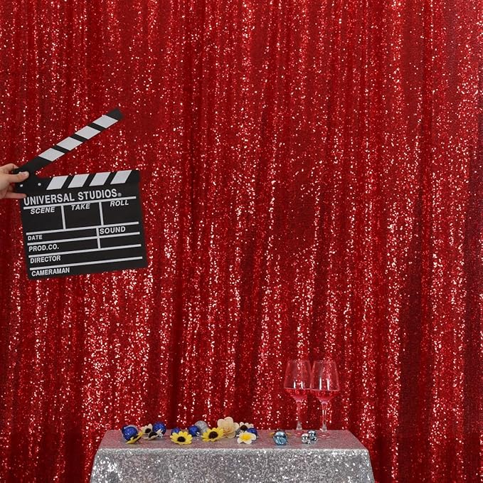 Poise3EHome Red Sequin Backdrop,5FT x 7FT Sequin Photography Backdrop Curtain for Party Decoration