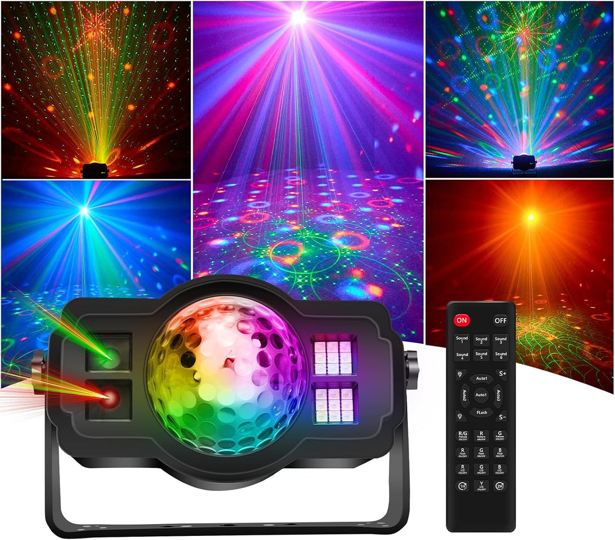 3-in-1 Disco Ball Party Lights, Sound Activated DJ Strobe Light with 60 Patte...