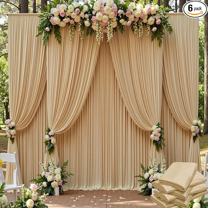 30ft x 15ft Beige Wrinkle Free Backdrop Curtains for Parties,Silky Polyester Fabric Wedding Ceiling Drapes, 6 Panels 15ft Photo Back Drop Drapes for Baby Shower Photography Stage Background Cloth