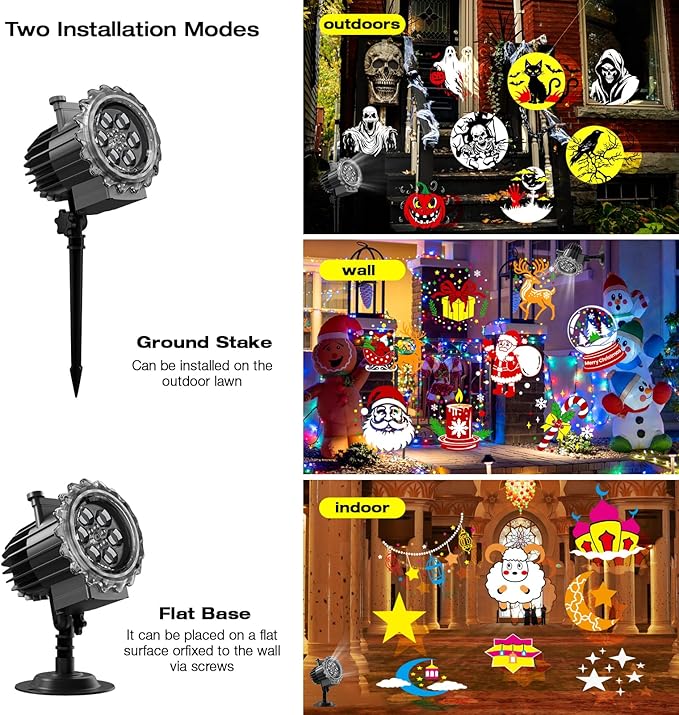 Christmas and Halloween Projector Lights Outdoor Holiday Decoration for Christmas, Halloween, Easter, Independence Day, Thanksgiving, New Year & Birthday Parties