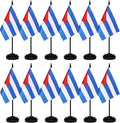 12 Pack Cuba Desk Flags Set, Cuban Small Mini Table Office Flags with Black Pole, Home and Office Decoration, Festival Celebrations