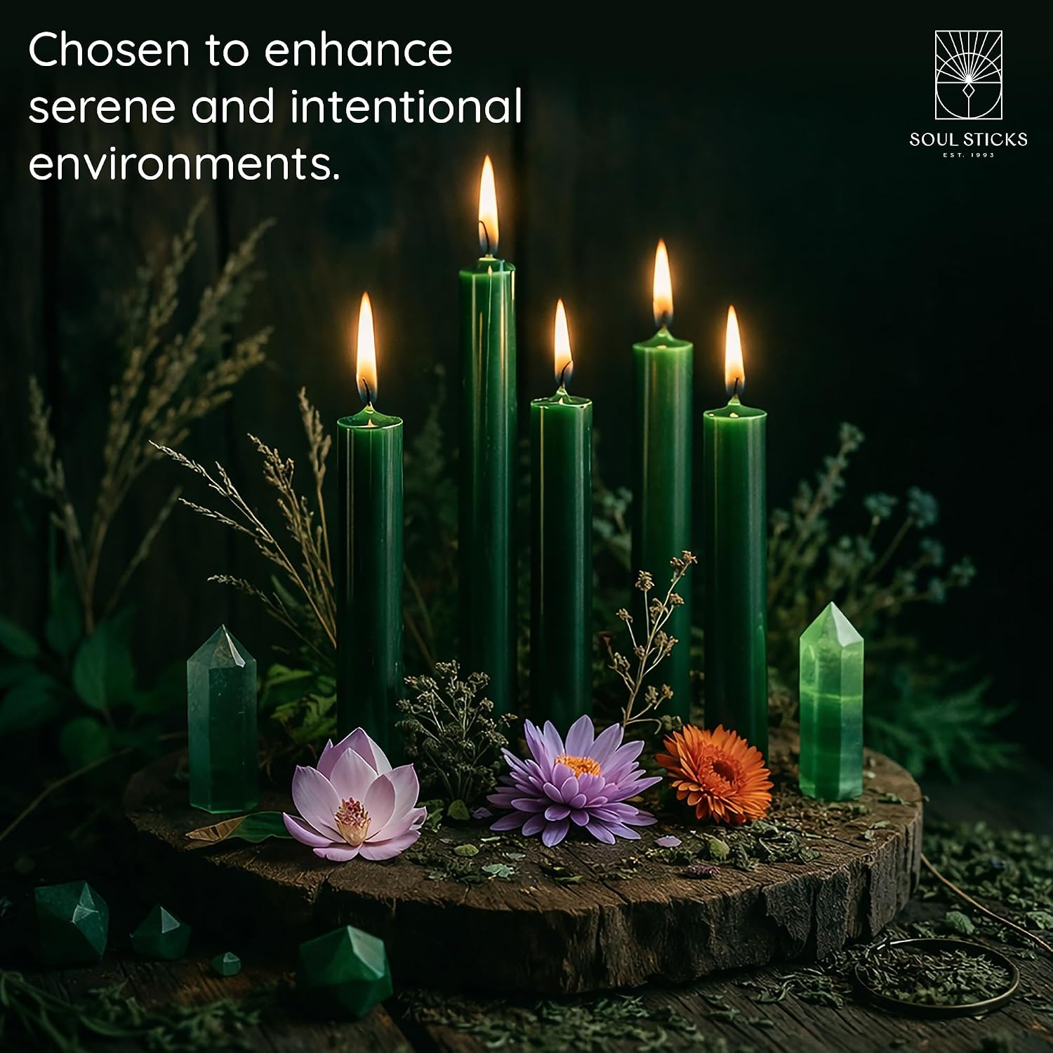 SOUL STICKS Prosperity Magic Spell Chime Taper Candles 20 Pack - Ideal for Altar, Rituals, Ceremonies, Meditation Green Unscented Candle Sticks for Witchcraft Supplies, Wiccan Supplies and Tools