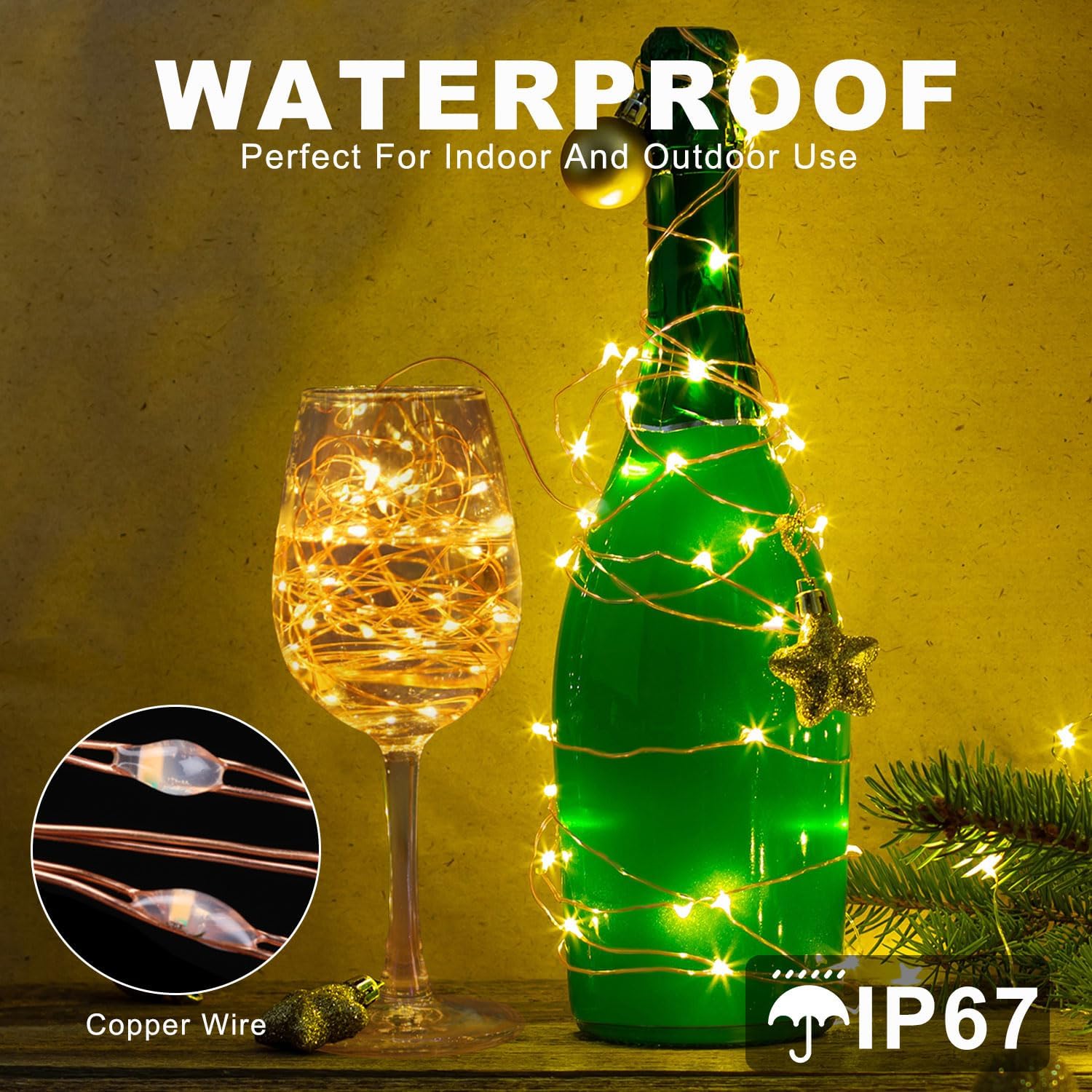 Fairy Lights Plug in 66FT 200 LED USB Twinkle Lights for Bedroom Copper Wire Lights with Remote and Timer 8 Modes, Waterproof String Lights for Dorm DIY Party Christmas Decoration（Warm White）