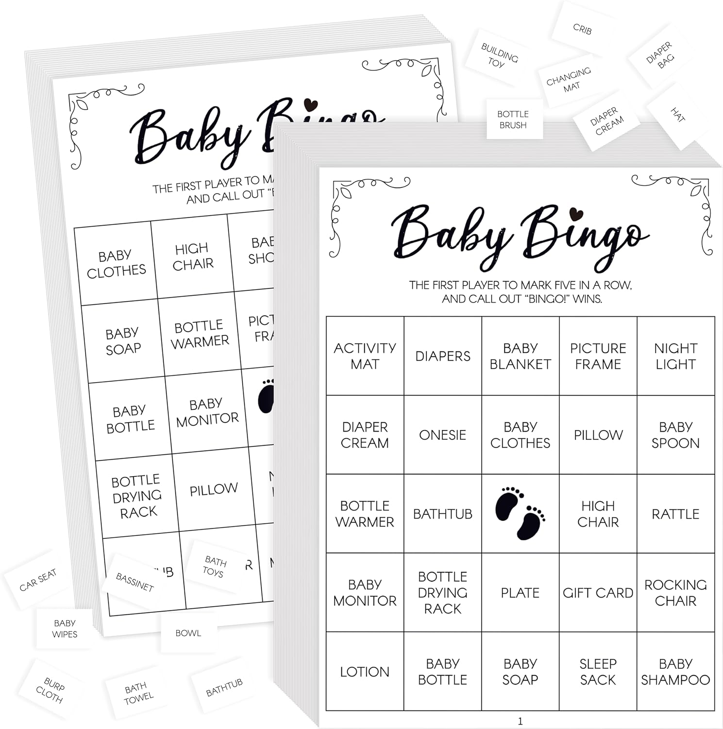 Baby Shower Bingo Game, 50 Bingo Cards Perforated Calling Cards Bingo Games for Baby Shower, Bridal Wedding Shower (White)