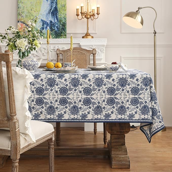 patdrea Designer Vintage Blue Rectangle Tablecloth,Linen Anti-Wrinkle Paisley Pattern Farmhouse Table Cloth,Decor Table Cover Cloth for Kitchen Dining,Christmas,Thanksgiving,63"x87"-Lantang a