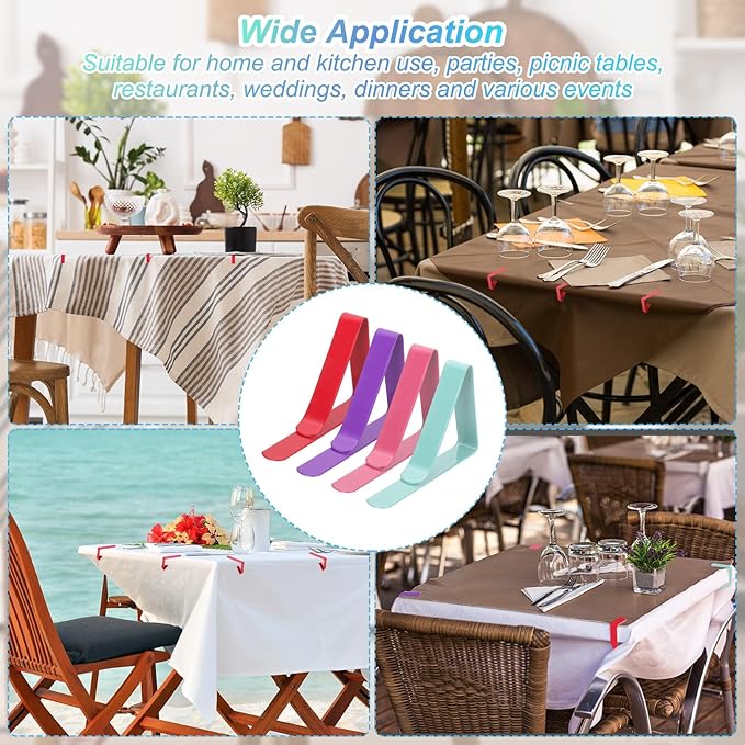 uxcell 8 Pack Tablecloth Clips, Stainless Steel Table Cloth Cover Clamps, 2.56" x 2.68" Windproof Holder Clips for Home Party Picnic Wedding Camping Dining Tables, Purple