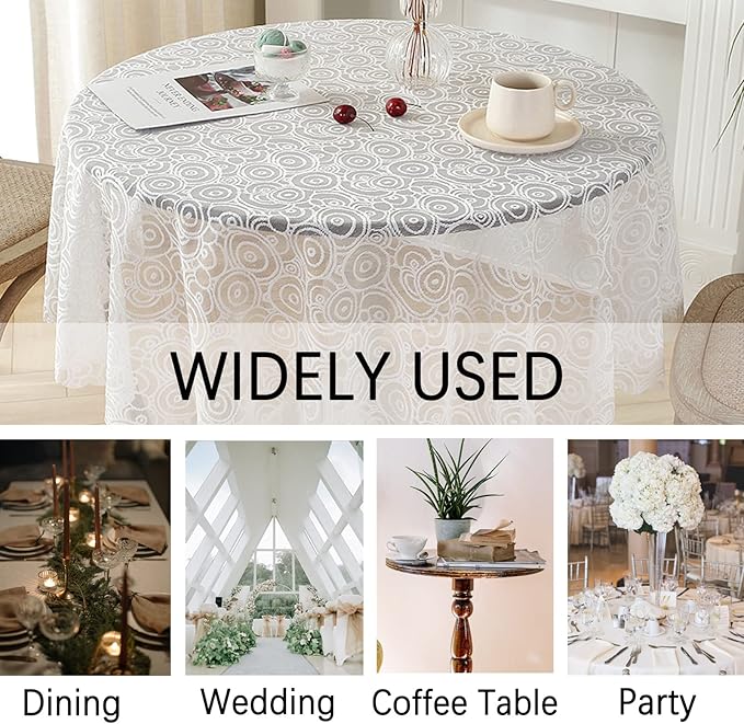 Jeloris Round Lace Tablecloth with Elegant Scalloped Bottom for Any Special Event Such as Wedding, Birthday Party, Baby Shower, Anniversary (70 inch, Style 5)