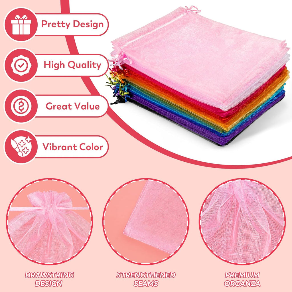 Crweety 50 Pcs White Organza Bags 6x9 Inches, Large Mesh Gift Bags Drawstring, Jewelry Pouches Candy Treat Sachet Mesh Bag Drawstring for Wedding Party Favors Baby Shower & Goodie Gifts
