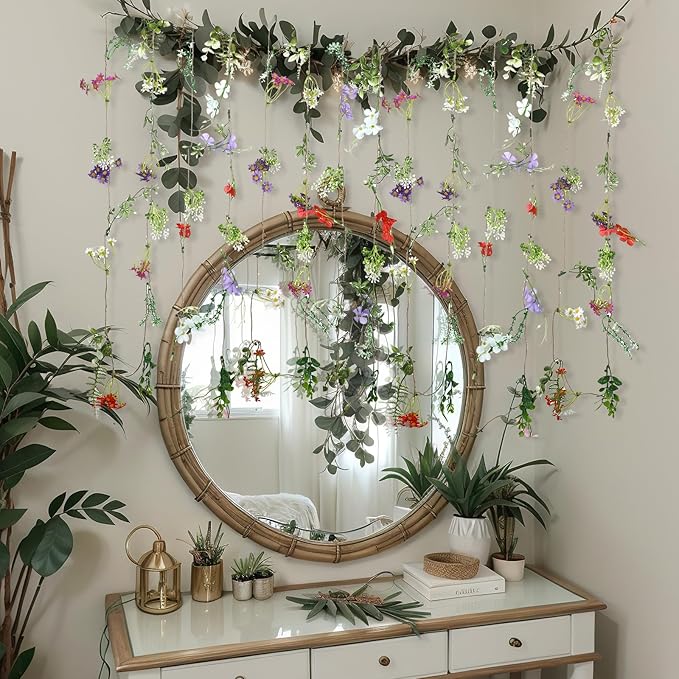 Yunlly 4 Pcs Artificial Flowers Hanging Decoration 6ft Faux Wildflower Vines Backdrop Floral Garlands Flower Vines for Wedding Party Background Birthday Home Birthday Garden Wall Arch Decor