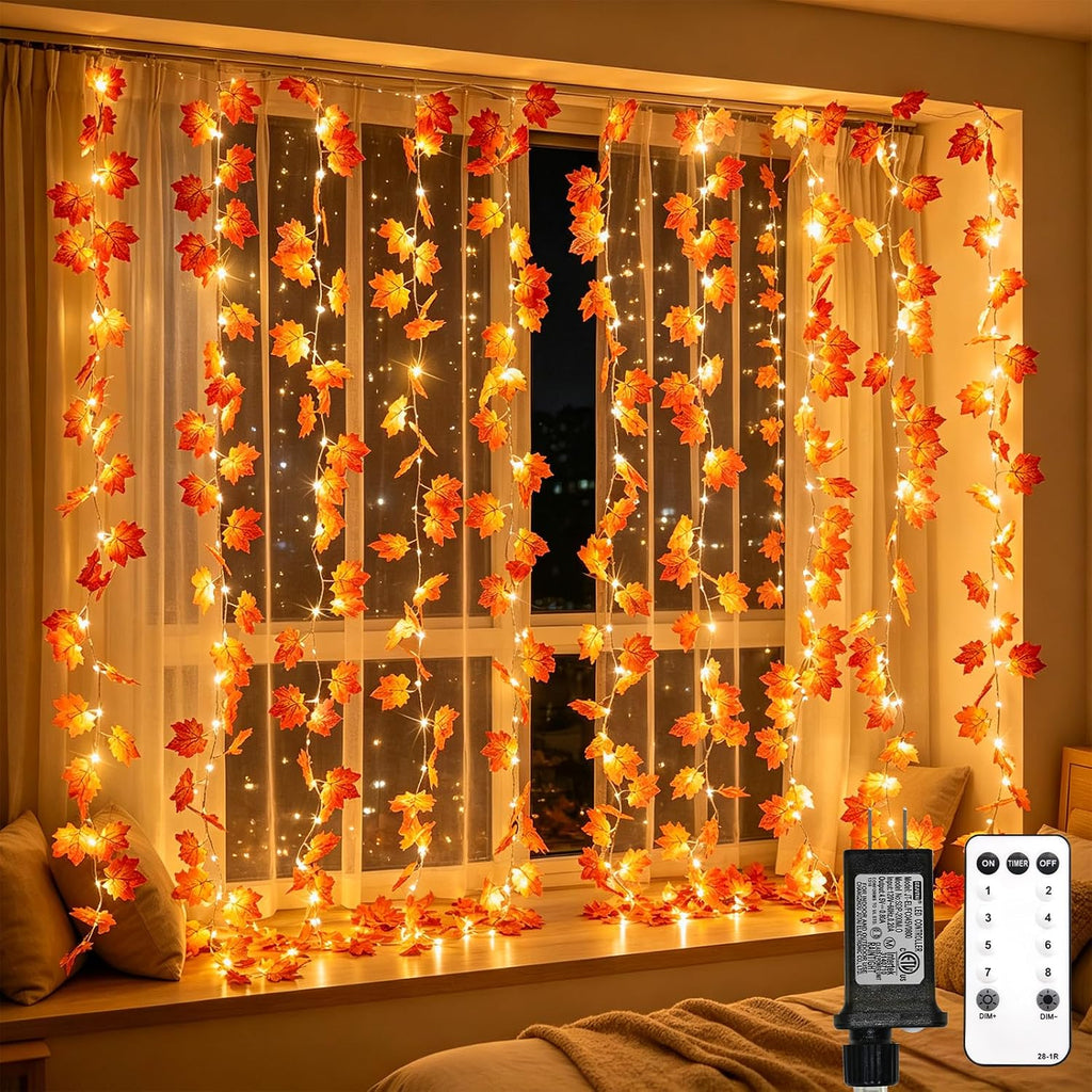 suddus curtain lights, fall garland with lights for shown in use