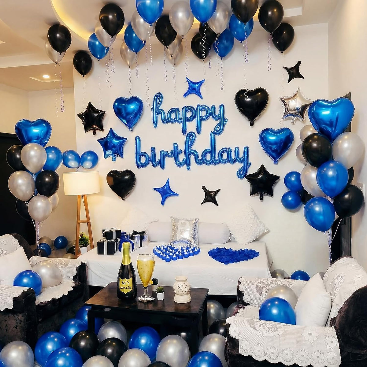 Realspring 175 Pcs Blue Happy Birthday Balloon Decorations for Men Women
