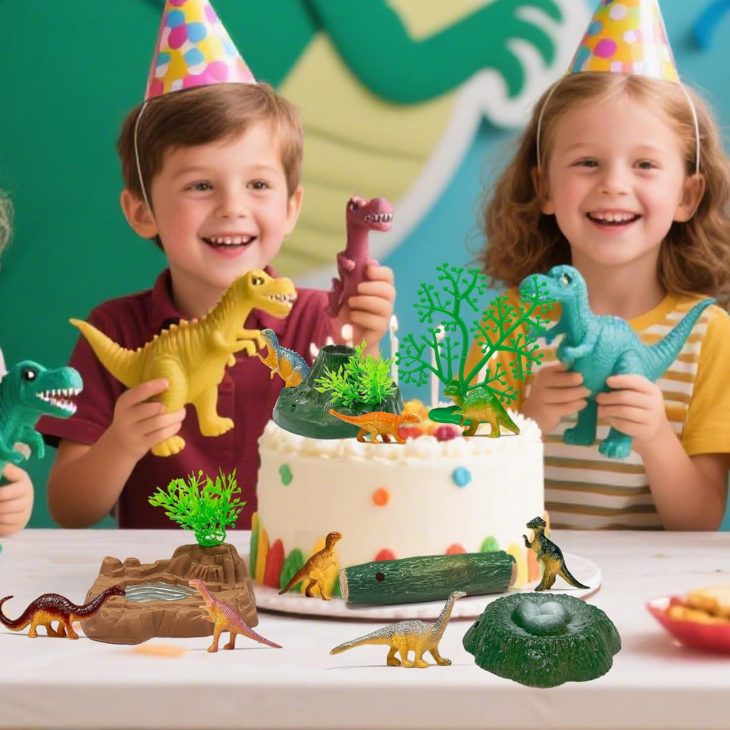 15Pcs Dinosaur Cake Topper with Dinosaur Egg Nests/Leaves/Trees/Rockeries.Lmaginative and Creative Dinosaur Decorations(Dinosaur Cake Topper)