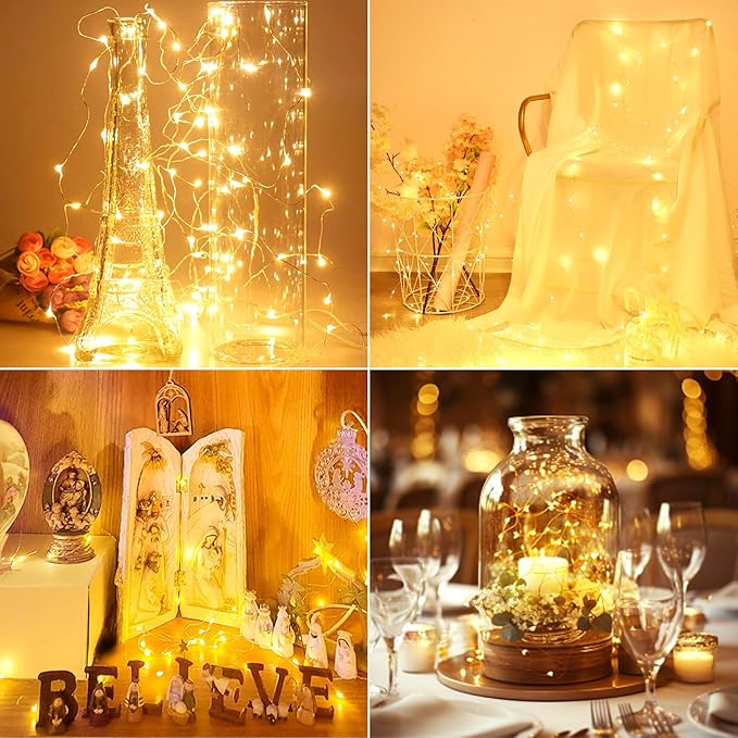 kolpop 50 Pack LED Fairy Lights Battery Operated, 7FT 20 LED Mini Twinkle String Lights Battery Powered Waterproof for Christmas Mason Jars Party (Warm White)
