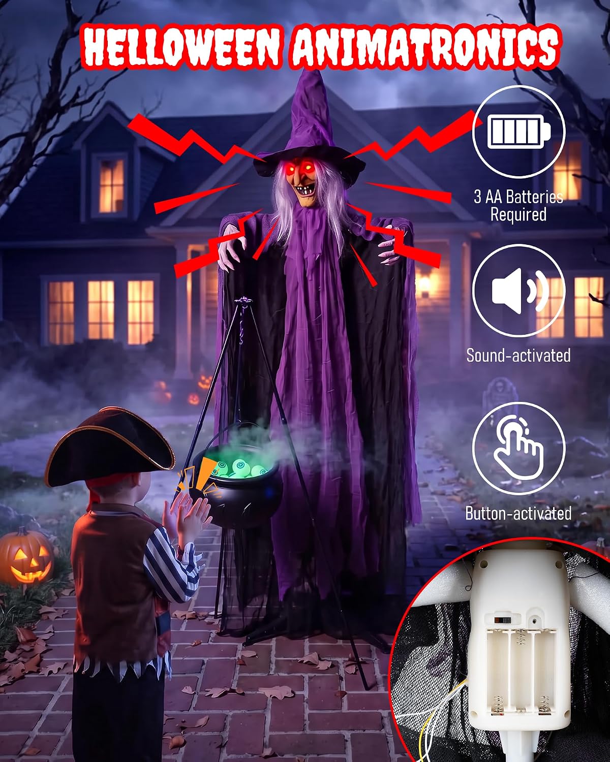 Outdoor Halloween Decorations Animatronics Witch with Witches Cauldron, Outdo...