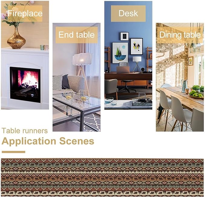 Retro Cabin Table Runner Rustic Bear Forest Farmhouse Lodge Jungle Table Runner for Dinner Party Living Room Kitchen Aztec Vintage 13x90 Inch
