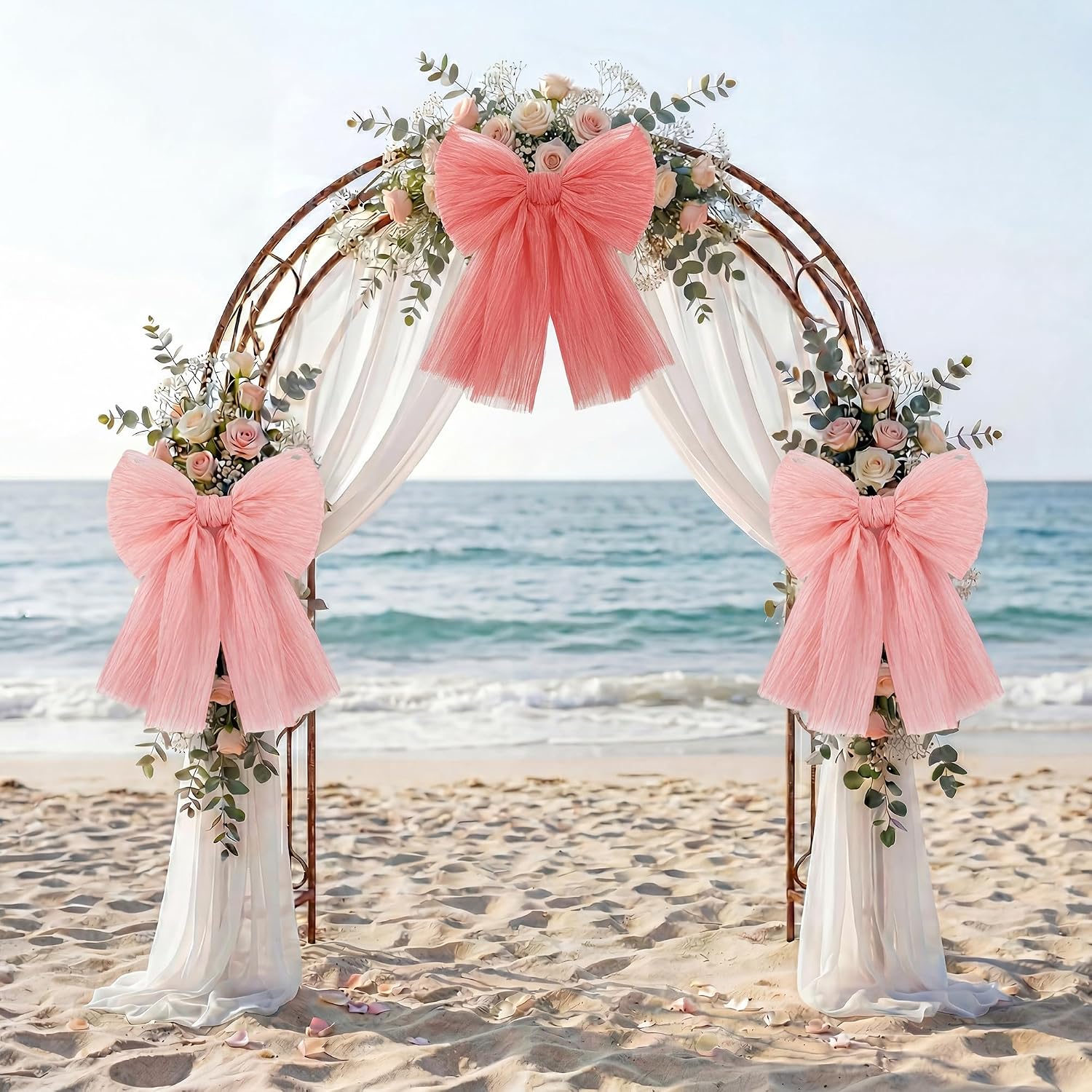 3 Pcs Large Shimmer Pleated Gauze Bows, 14 x 16 Inch Pink Glitter Mesh Bow Decorations for Coquette Room Decor, Aesthetic Wall Decor for Wedding, Graduation, Birthday Backdrop, DIY Kit