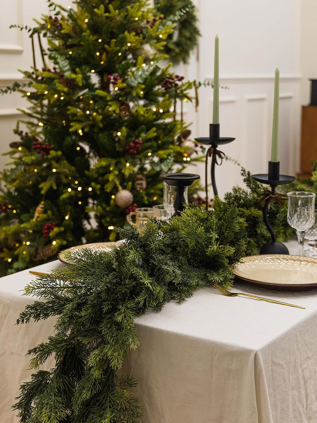 9ft handmade christmas garland,cedar artificial greenery cypress pine showing dimensions