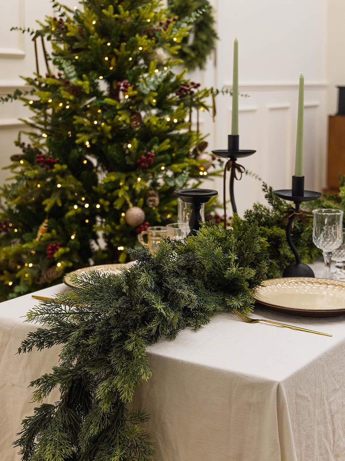 9ft handmade christmas garland,cedar artificial greenery cypress pine showing dimensions