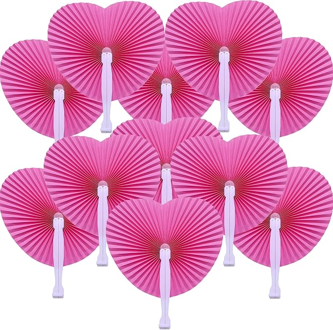 12 Packs Decorative Paper Folding Hand Fans Handheld,Silver Heart Foldable Wedding Fans Chinese and Japanese Fans Bulk for Bridal Guest Church Party Favors Dancing Birthday DIY