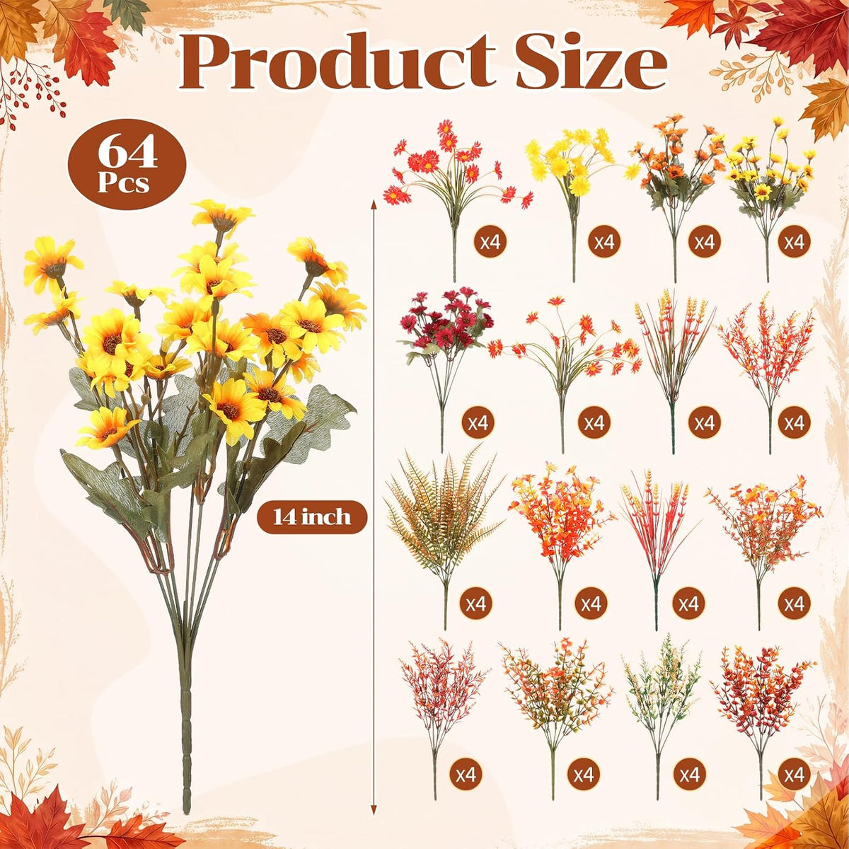 zeyune 64 bundles artificial fall flowers bulk fake shown in use