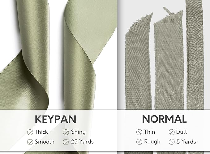 Sage Green Satin Ribbon 2.5 Inch Double-Faced Ribbons 25 Yards for Gift Wrapping Crafts Flower Bouquet Wedding Paper Bows Invitations
