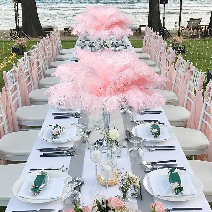 Retrowavy 30 Pcs 18-20 Inch Large Natural Ostrich Feathers Bulk for Centerpieces for Wedding Party Centerpieces Home Decoration Flower Arrangement (Pink)