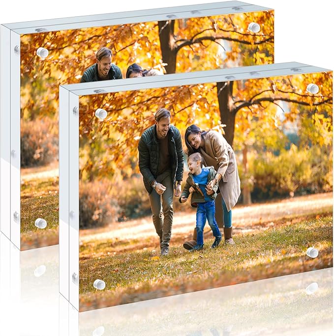 2 Pack 8x10 Acrylic Picture Frames - 20% Thicker Double Sided Magnetic Frame with UV Protection - Freestanding Clear Frameless Display for Tabletops - Modern Photo Frame Set for Home & Office Decor